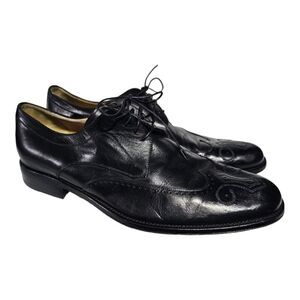 JOHNSTON & MURPHY Black Leather Wingtip Lace-Ups - Size 11 1/2
